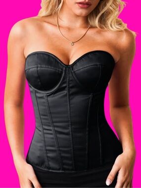 Black Strapless Satin Corset